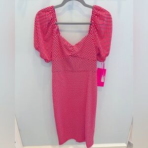 Betsey Johnson Red Polka Dot Puff-Sleeve Midi Dress